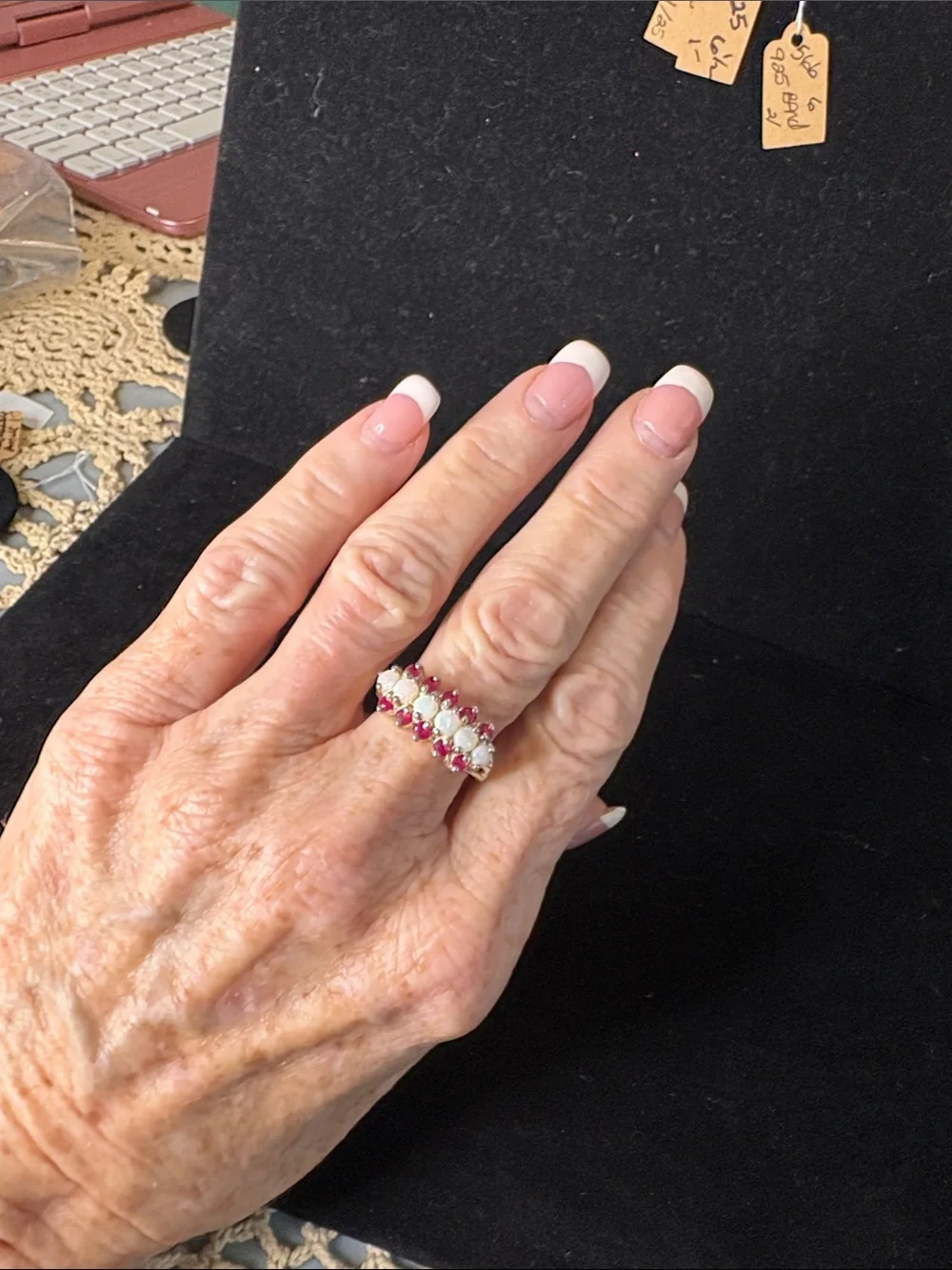 Sterling Silver Opal and Pink Sapphire Band Ring